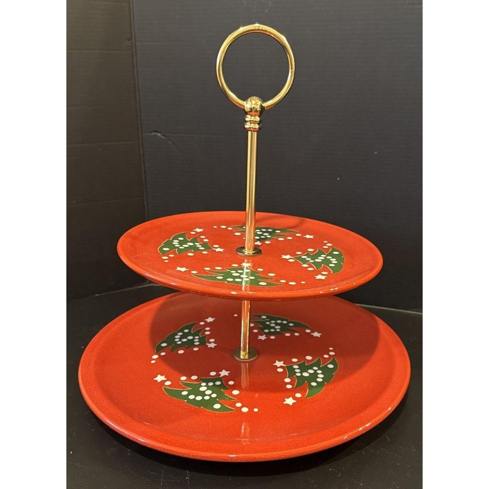 Vintage Waechtersbach Christmas Tree Two‎ Tiered Serving Tray Tidbit Dessert